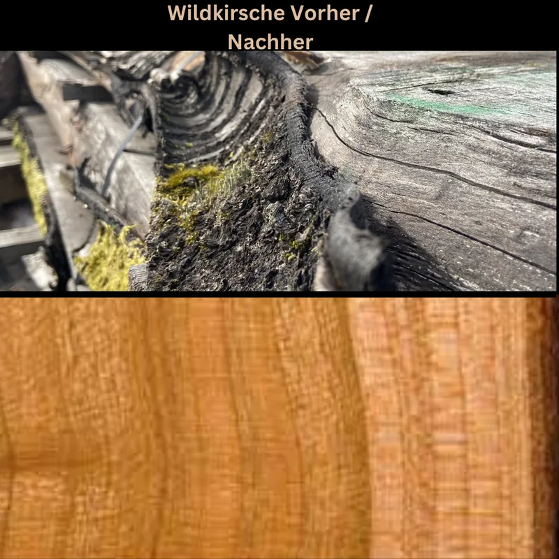 Wildkirsche vor und nach der Bearbeitung, als Bildvergleich